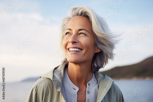 Portrait of a smiling woman looking at the camera on the beach