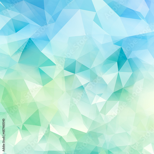 Abstract gradient small triangles drawn in white, green and light blue colors, square image