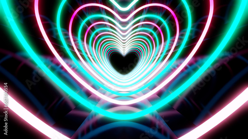 Heart Neon Line love tunnel glowing fluorescent lights corridor stage CG illustration