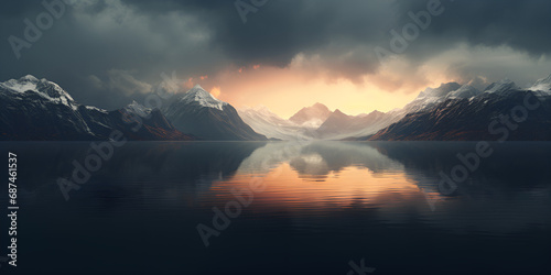 Amazing landscapes view of mountain with gold hour sunrise background in the mountain  Majestic Mountains Bathed in the Warm Glow of Sunrise AI Generative  © Faiza