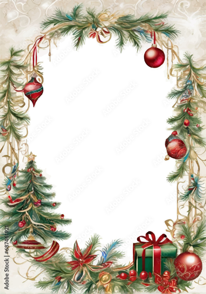 christmas frame with branches and balls christmas frame with branches and balls