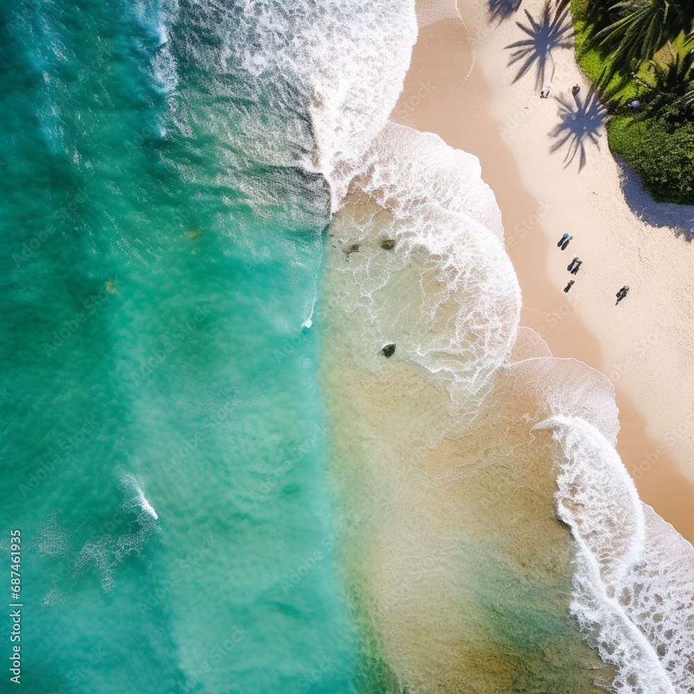 Top view aerial image from drone of an stunning beautiful sea landscape beach with turquoise water with copy space for your text.
