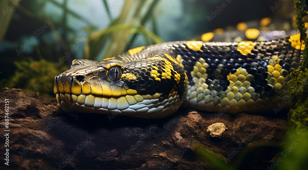 Carpet Python resting in its natural habitat. Carpet Python resting in its natural habitat.