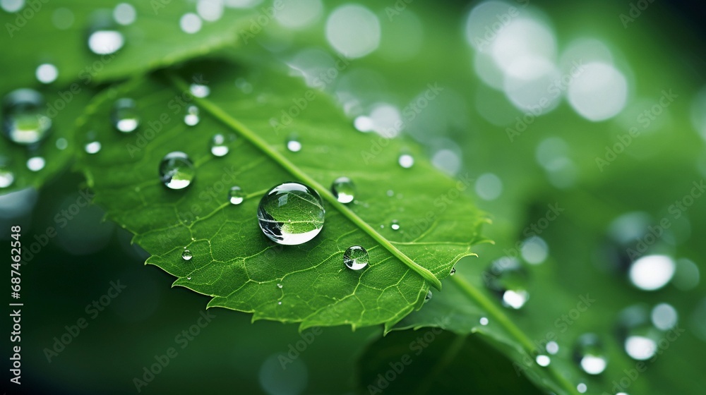 Close-up image capturing the miniature world of dewdrops on leaves, emphasizing the intricate patterns and reflections within each tiny droplet, background image, AI generated Close-up image capturing the miniature world of dewdrops on leaves, emphasizing the intricate patterns and reflections within each tiny droplet, background image, AI generated