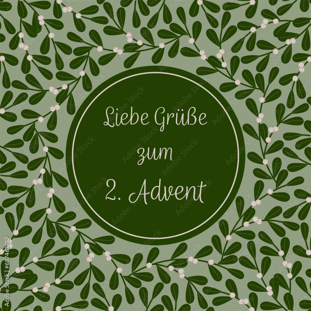 Liebe Grüße zum 2. Advent Schriftzug in deutscher Sprache
