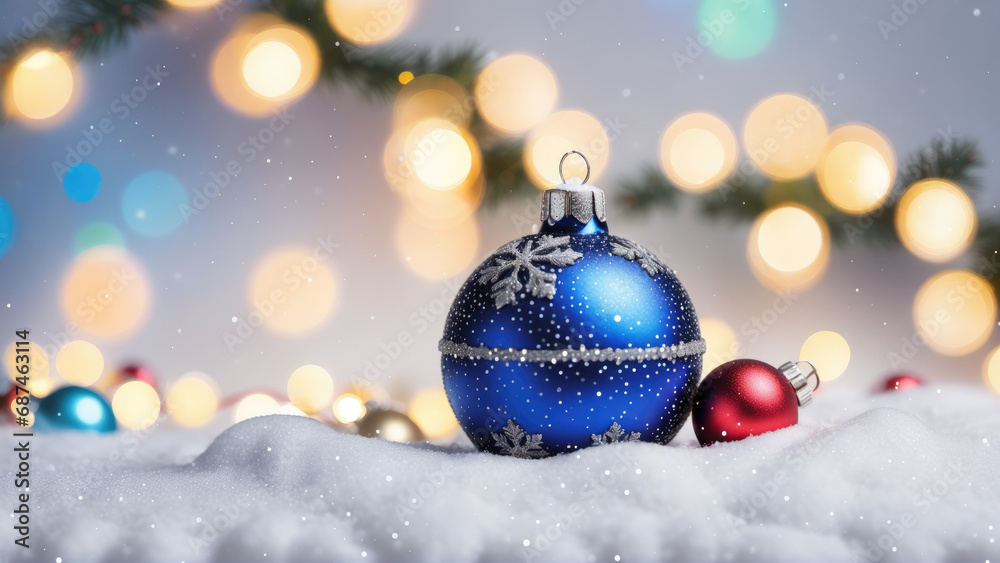 Blue Christmas Ornament Sitting on Top of a Pile of Snow Blue Christmas Ornament Sitting on Top of a Pile of Snow