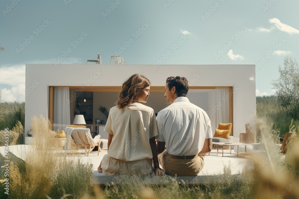 Stylish modern house hotel near the sea and people have a weekend vacation Stylish modern house hotel near the sea and people have a weekend vacation