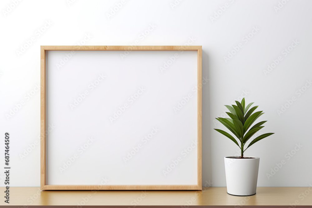 blank frame picture on a wall with plant. mock up frame blank frame picture on a wall with plant. mock up frame
