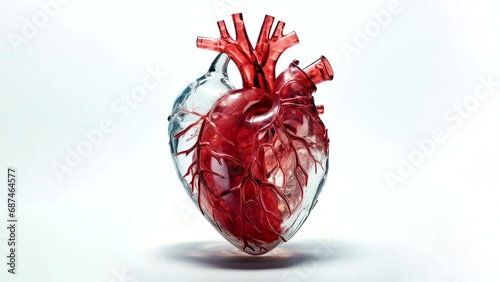 Artistic biological model of a beating heart on a white background. Loop video. One minute, 2k photo
