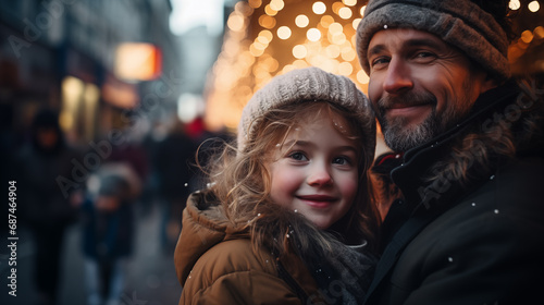 father and daughter in winter on the christmas market