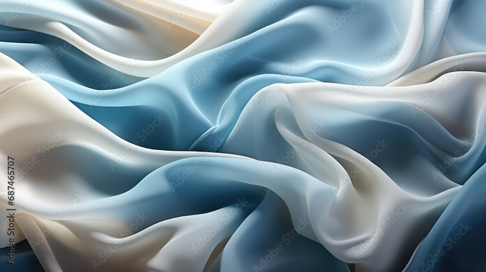 Obraz premium Elegant white and light blue silk background. Luxurious wedding concept. Generative AI