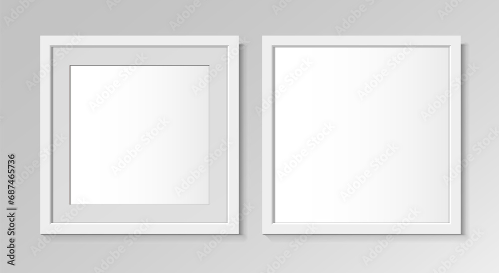 Realistic flat square white frames for paintings or photographs. Vector illustration. Realistic flat square white frames for paintings or photographs. Vector illustration.