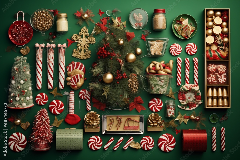 a festive Christmas Knolling on a green background