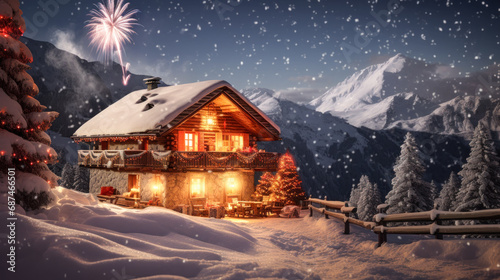 Magical Winter Wonderland in the Mountains Snowfall Christmas Time and Advent in the Evening and in the Morning Calm and Bright Wallpaper Background Cover Poster Greetings Card Digital Art © Korea Saii