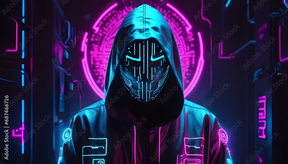 Cyber security, network of data protection technology, Neon lighting. Generative AI Cyber security, network of data protection technology, Neon lighting. Generative AI