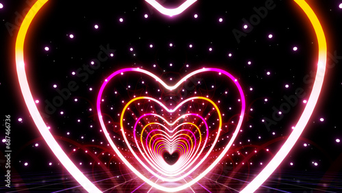 Heart Neon Line love tunnel glowing fluorescent lights corridor stage CG illustration