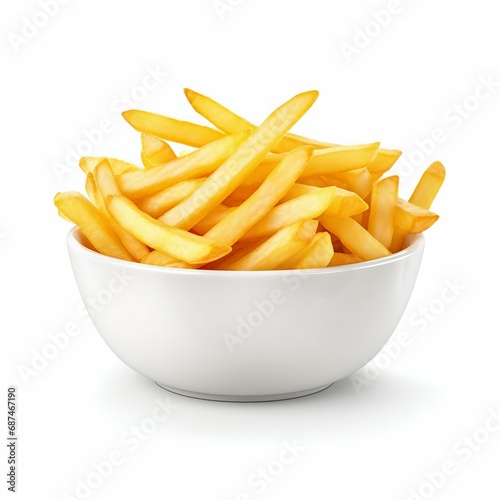 Crispy Golden French Fries in a White Bowl. Generative ai