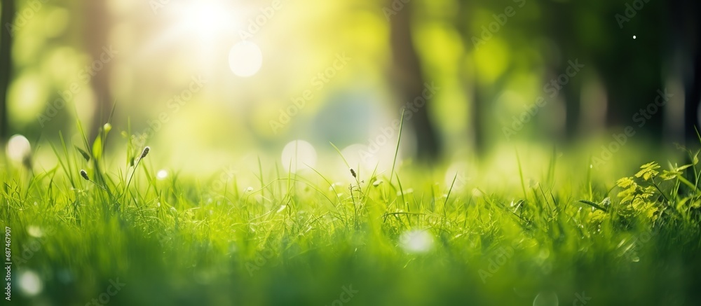 Sunlit Dewy Grass in Early Morning