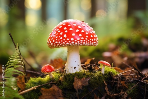 red poison mushroom in the forest photo
