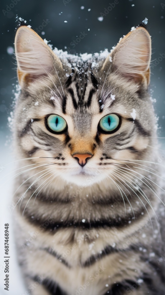 cat with gorgeous eyes in the winter snow looking cute and cold cat with gorgeous eyes in the winter snow looking cute and cold