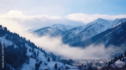 Snowy mountains at winter. Caucasus Mountains