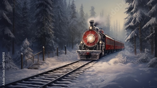 steam locomotive train in a snowy landscape photo