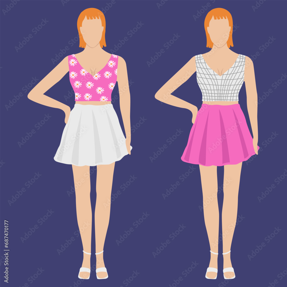 Woman Girl Top Mini Skirt Dress Illustration Art Icon Design Vector Woman Girl Top Mini Skirt Dress Illustration Art Icon Design Vector