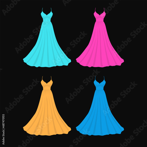 Woman Elegant Party Dress Stylish Illustration Art Icon Design Vector