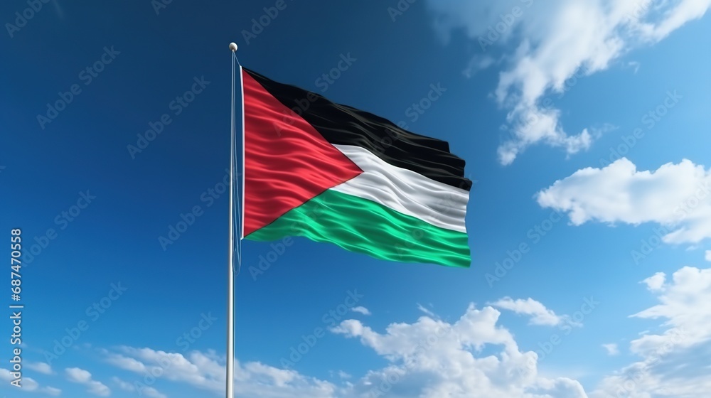 Palestine Flag Isolated on the Blue Sky with Copy Space
