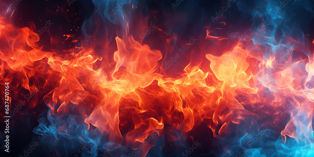  Fire and flames on a black background.AI Generative 