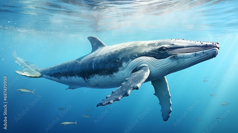 Fototapeta premium Illustration of a blue whale swimming