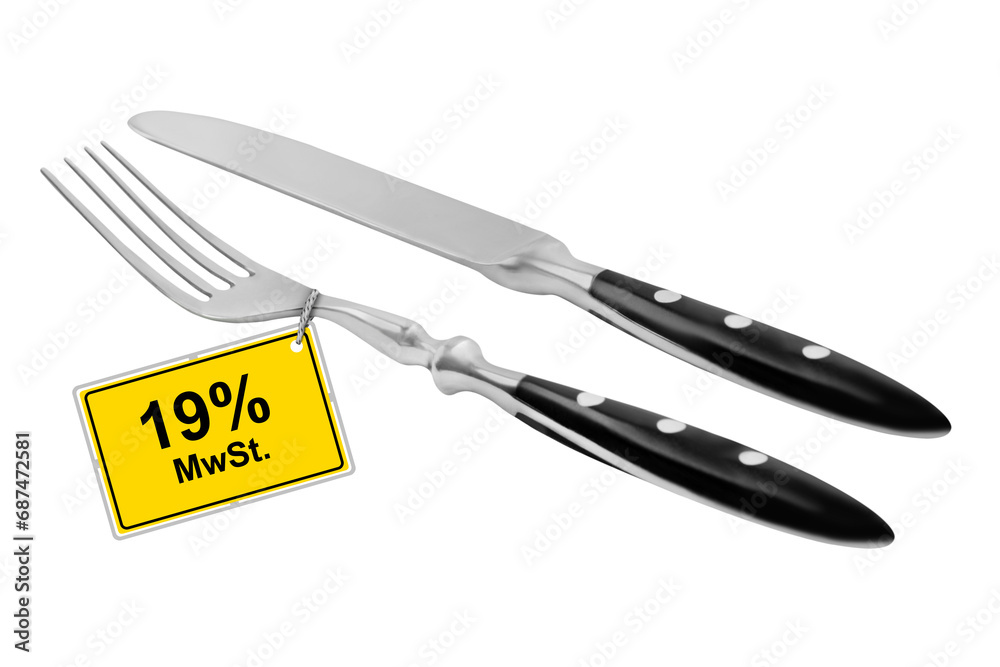 Fototapeta premium German yellow sign and value-added tax VAT 19 % MWST isolated on white background