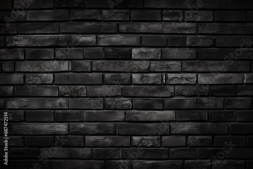 An abstract black brick wall background showcases an old  empty  grungy cement wall. Generative AI.