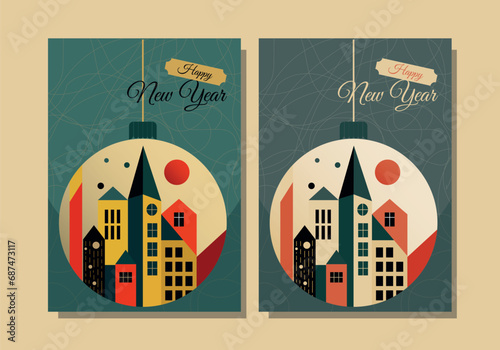 New Year greeting cards, 2 color variations, A4