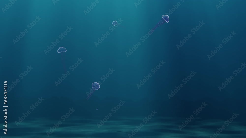 3D render animation of jellyfish floating in ocean 3D render animation of jellyfish floating in ocean