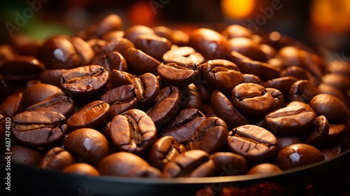 Macro view of freshly roasted coffee beans cooling