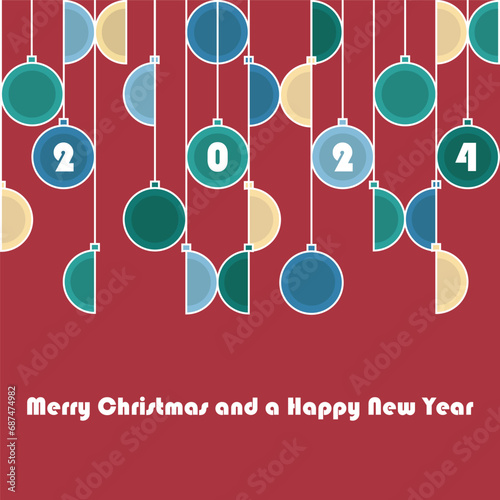 Merry Christmas and a Happy New Year 2024 card vector illustration