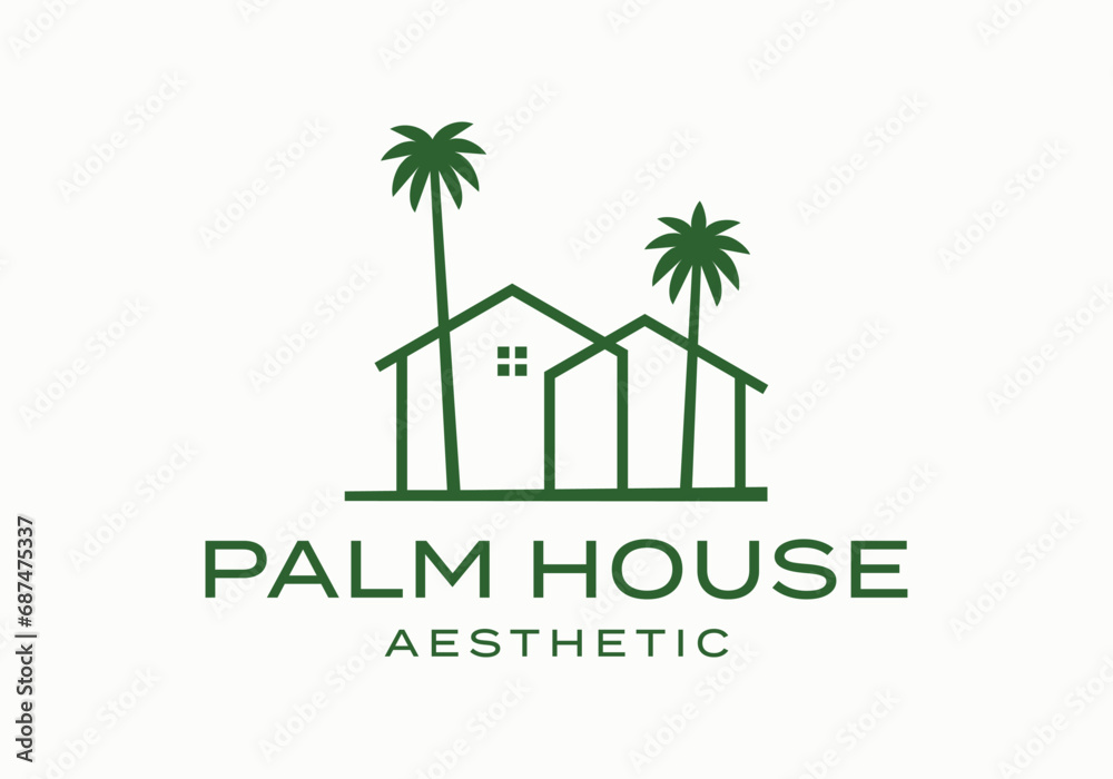 Obraz premium palm tree house logo icon vector design illustration