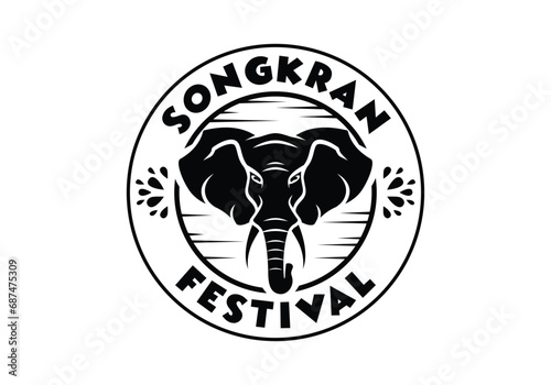 Elephant head silhouette logo, songkran festival emblem badge vector design