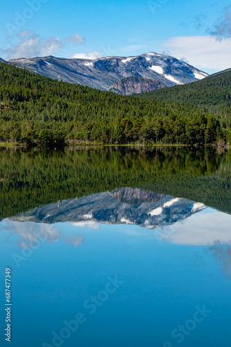 Fototapeta Naklejka Na Ścianę i Meble -  Reflection of Mountains in the Fjord of Norway during summer