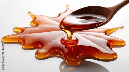 Maple syrup pouring from a spoon isolated photo