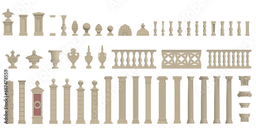 Set of random style balusters with stands photo