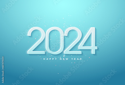 2024 new year celebration with light blue background and bit bright light effect. vector premium design.
