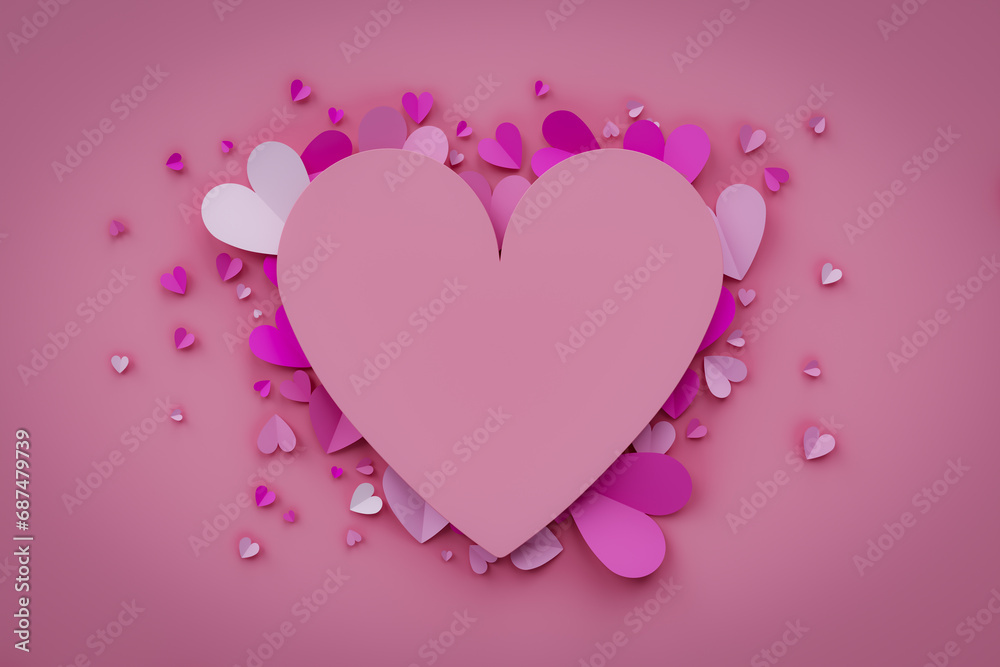 Romantic heart-shaped copy space background, 3d rendering