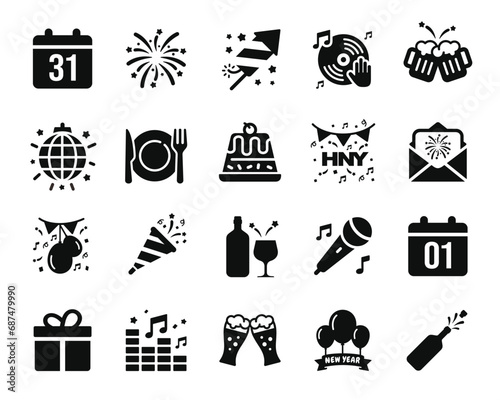 Happy new year icon set isolated on white background