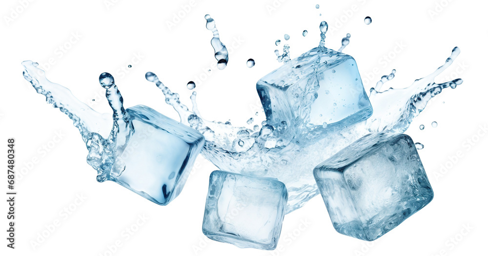 Flying melting ice cubes, cut out