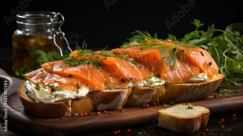 Smoked salmon and cream cheese on a slice of bread