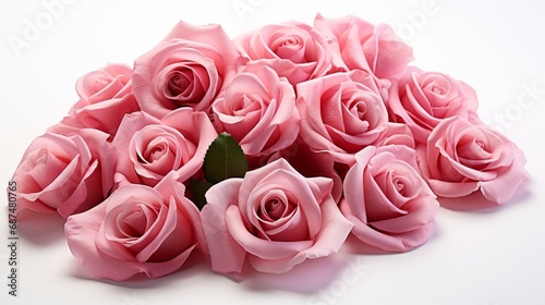 Rose and rose petals on a white background