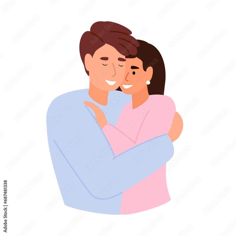 Man hugging woman. Happy Romantic Couple. Concept of the Valentine day and family day. Vector illustration. Man hugging woman. Happy Romantic Couple. Concept of the Valentine day and family day. Vector illustration.