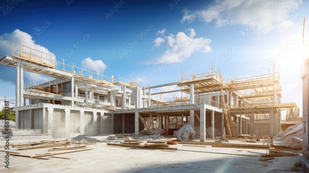 construction site building with cement material structure ,House under construction, structure and pre-construction planning construction site building with cement material structure ,House under construction, structure and pre-construction planning